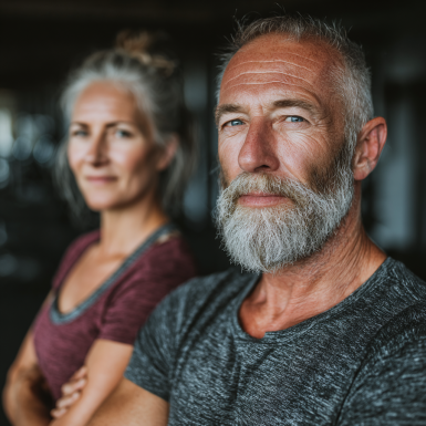 Щаслива літня жінка займається йогою